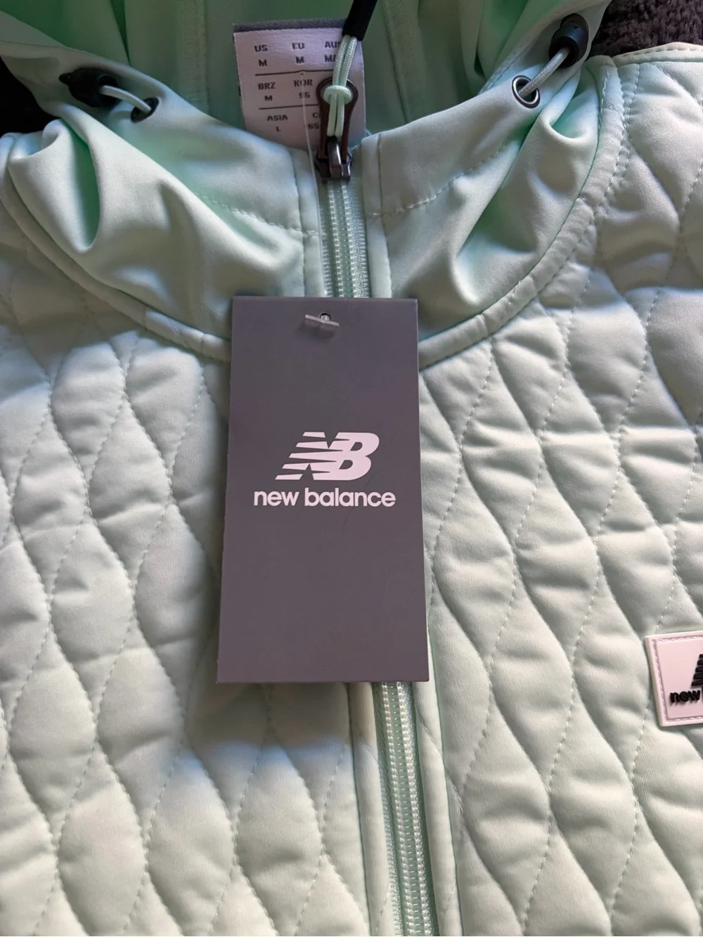 New Balance Women's Mint Green Quilted Hooded Bomber Jacket